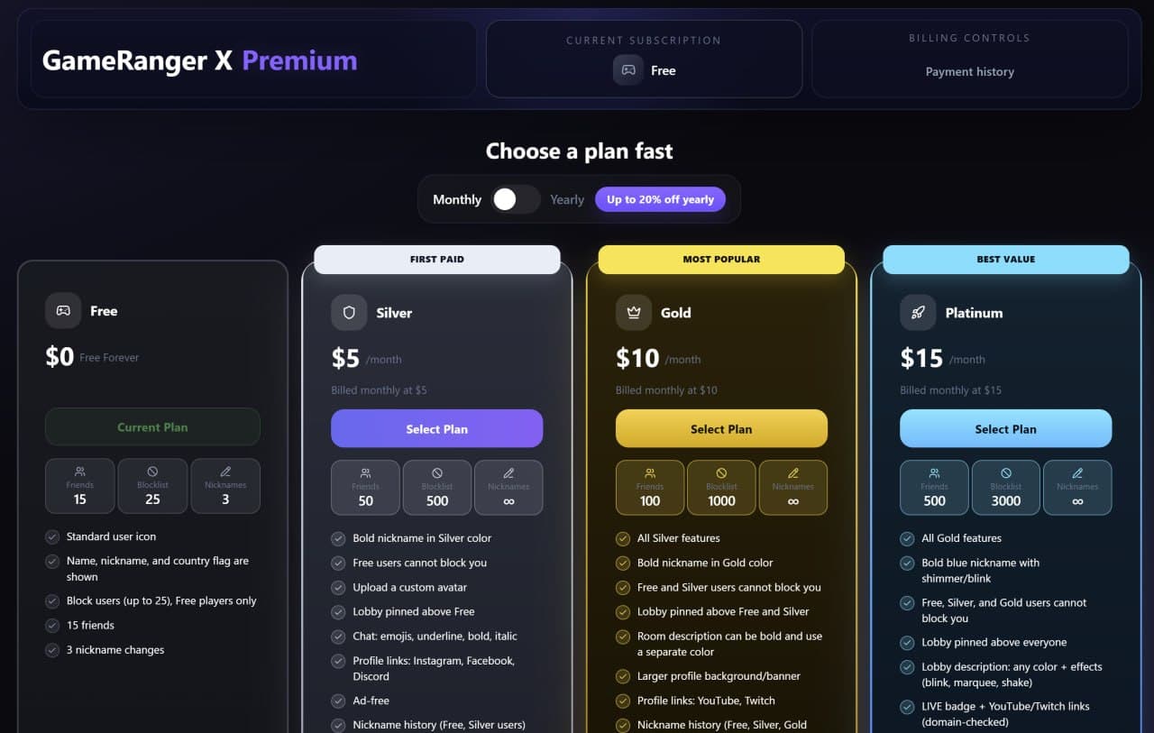 Paid tiers and extras