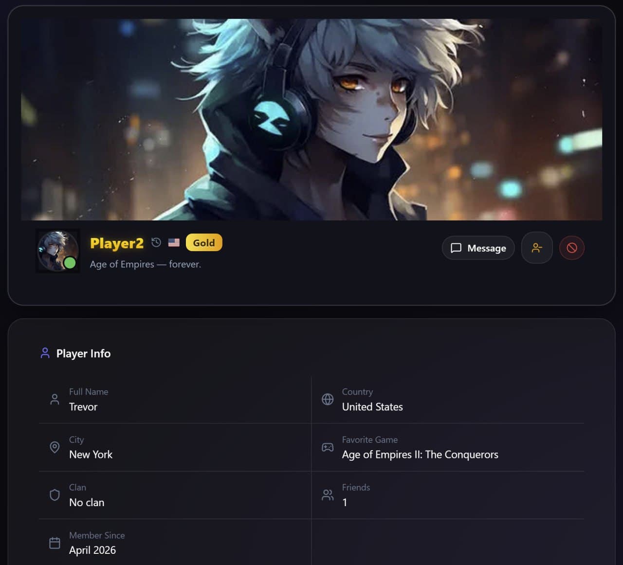 New player profile